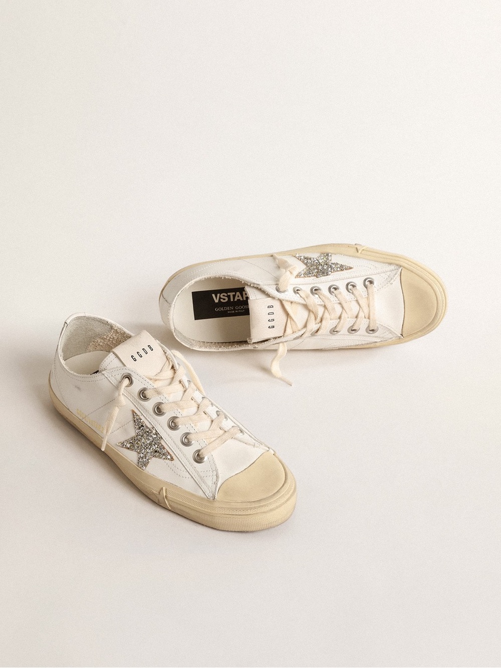 Golden Goose V-Star 2 Sneakers White Leather Glitter Star Quiet Luxury Size 40